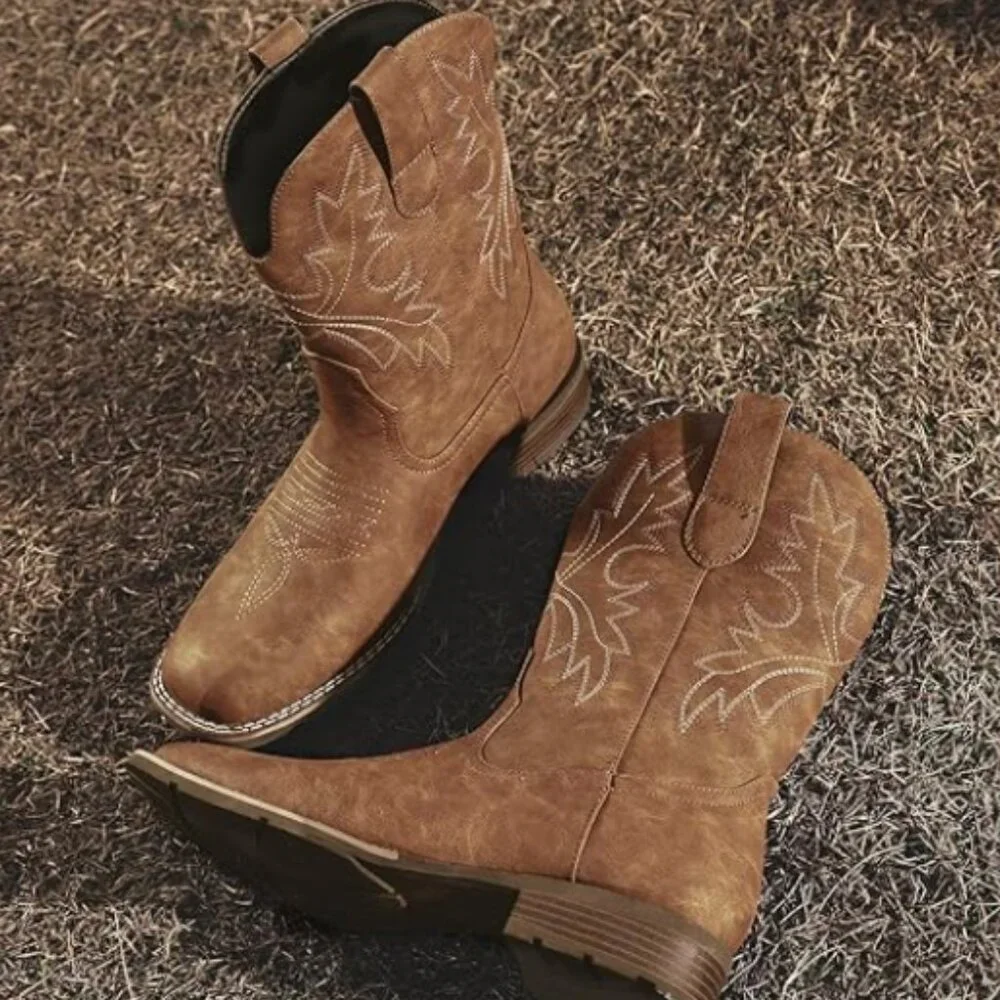 Men’s Western Cowboy Boots – Classic Embroidered Square Toe